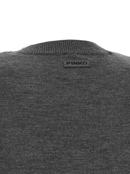 Cardigan by PINKO for women in merino wool gray showcases a luxurious silhouette, meticulously detailed with a sophisticated and for a refined finish.