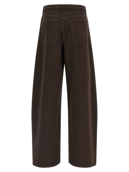 Jeans by Twinset for women in denim cotton brown & gold features a refined silhouette with a refined relaxed-fit, defined by a high rise and a refined long for a refined finish.