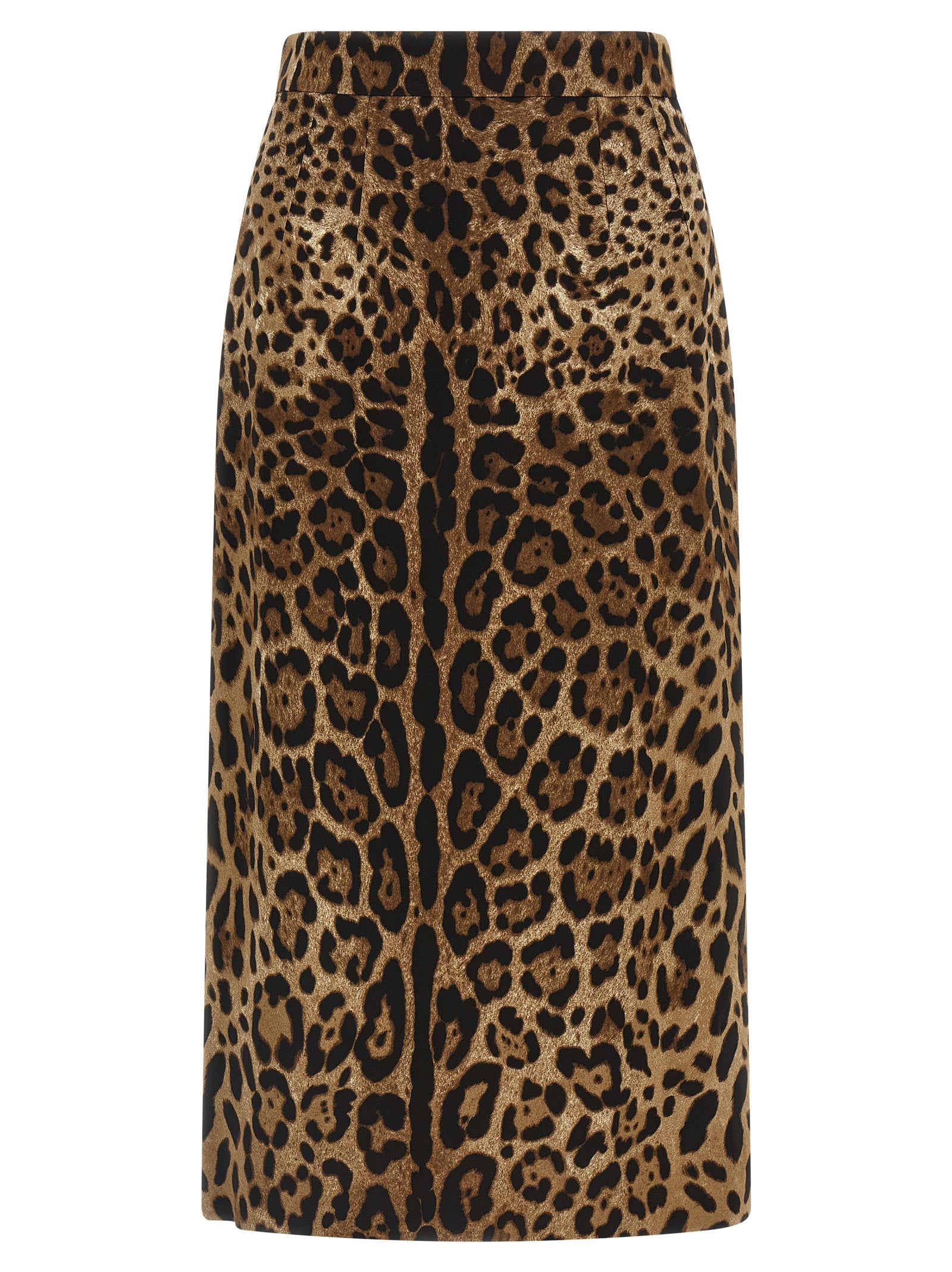 Skirt by Dolce & Gabbana for women in stretch viscose brown, leopard-print & print features an tailored silhouette, artfully capturing the essence of Women's High Rise Stretch Viscose Skirt in a sophisticated midi.