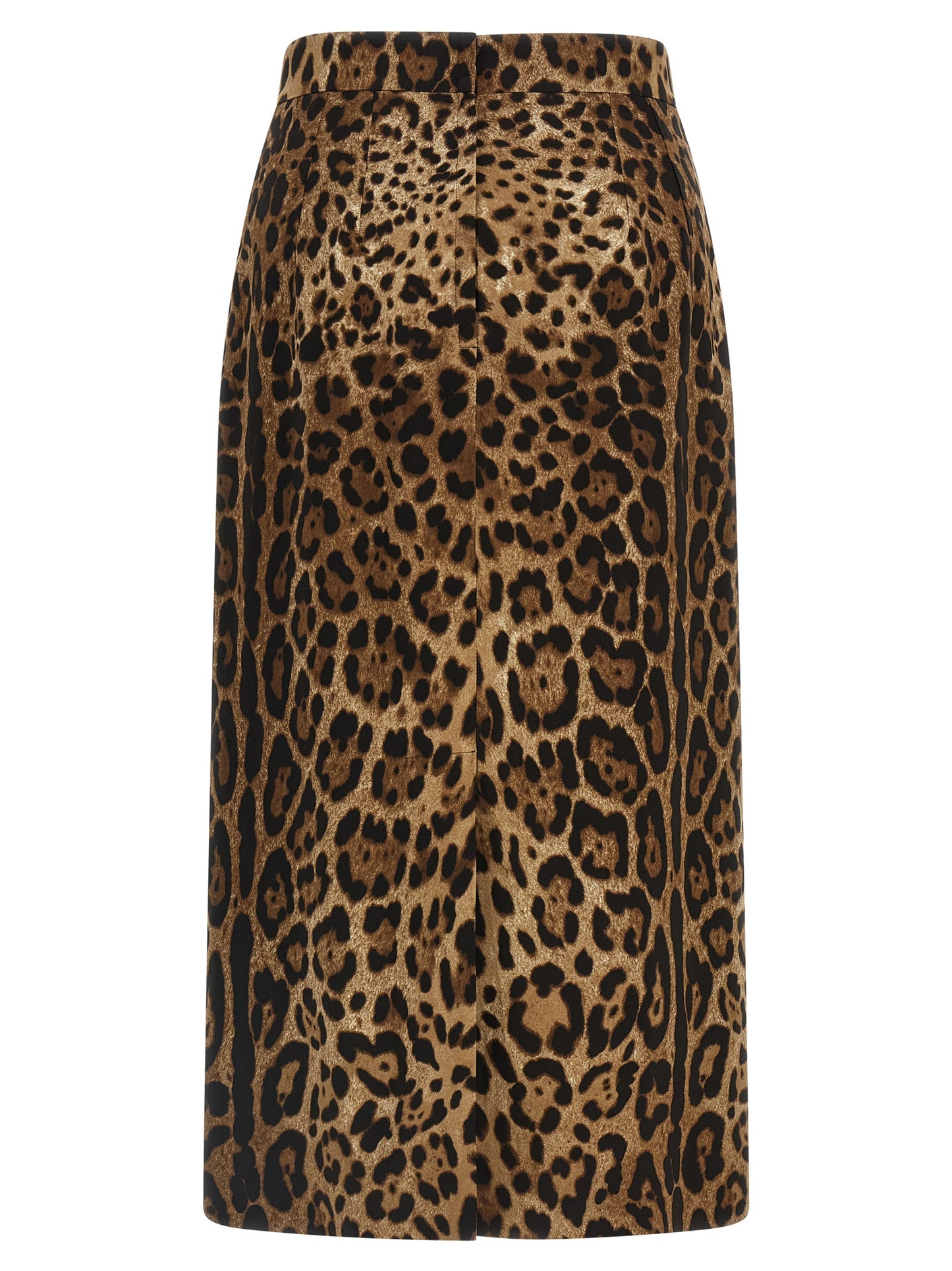 Skirt by Dolce & Gabbana for women in stretch viscose brown, leopard-print & print showcases a sultry silhouette, elegantly defined by its midi and the sophisticated sultry design of the Women's High Rise Stretch Viscose Skirt.