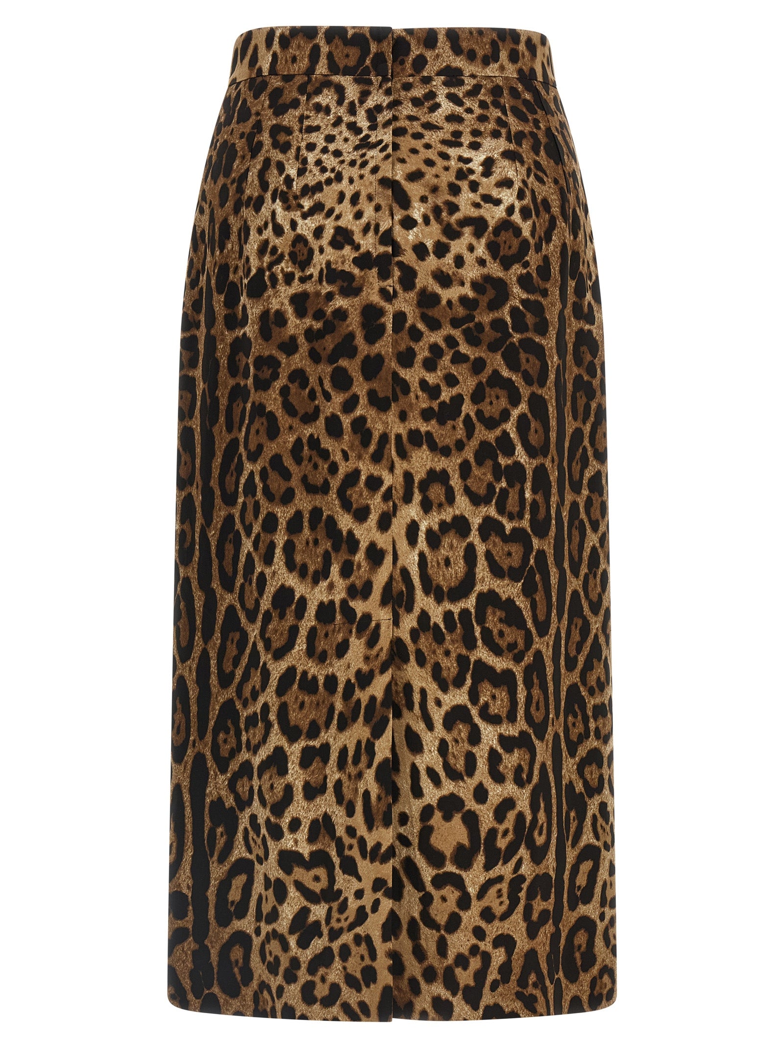 Skirt by Dolce & Gabbana for women in stretch viscose brown, leopard-print & print showcases a sultry silhouette, elegantly defined by its midi and the sophisticated sultry design of the Women's High Rise Stretch Viscose Skirt.