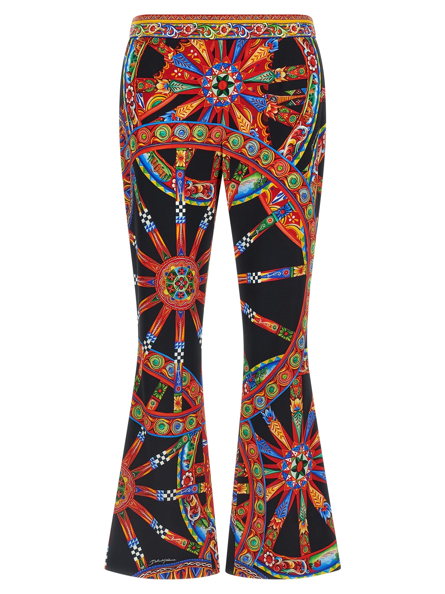 Trousers by Dolce & Gabbana for women in silk multicolor, natural, patterned, floral & print features a tailored silhouette with a tailored flared, defined by its long and a sophisticated .