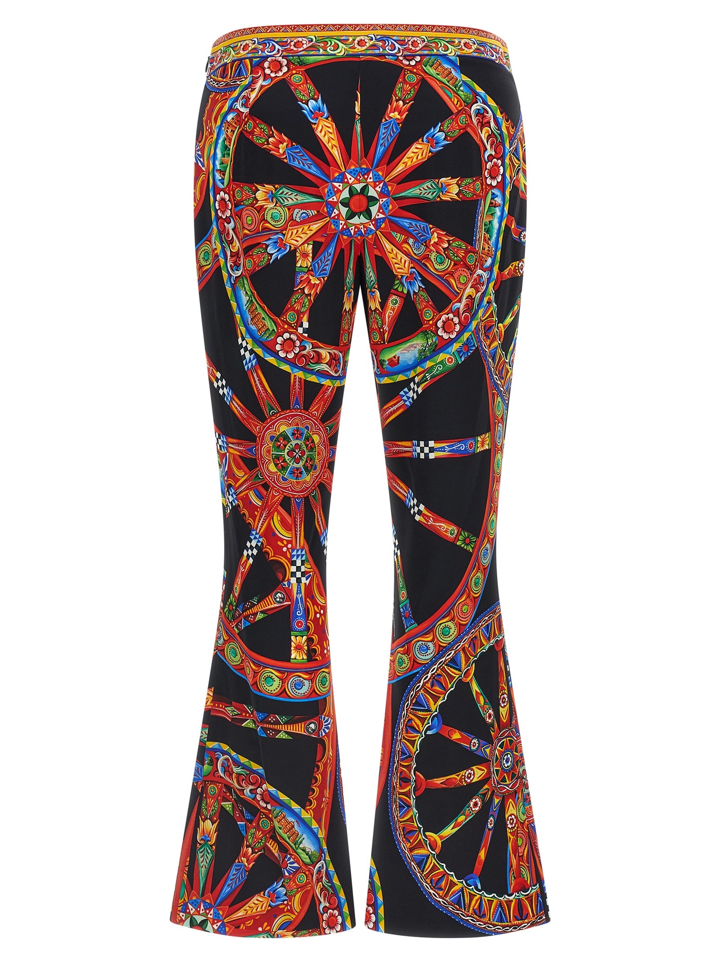 Trousers by Dolce & Gabbana for women in silk multicolor, natural, patterned, floral & print presents a smart silhouette, meticulously detailed with a smart flared, a smart long, and a smart .