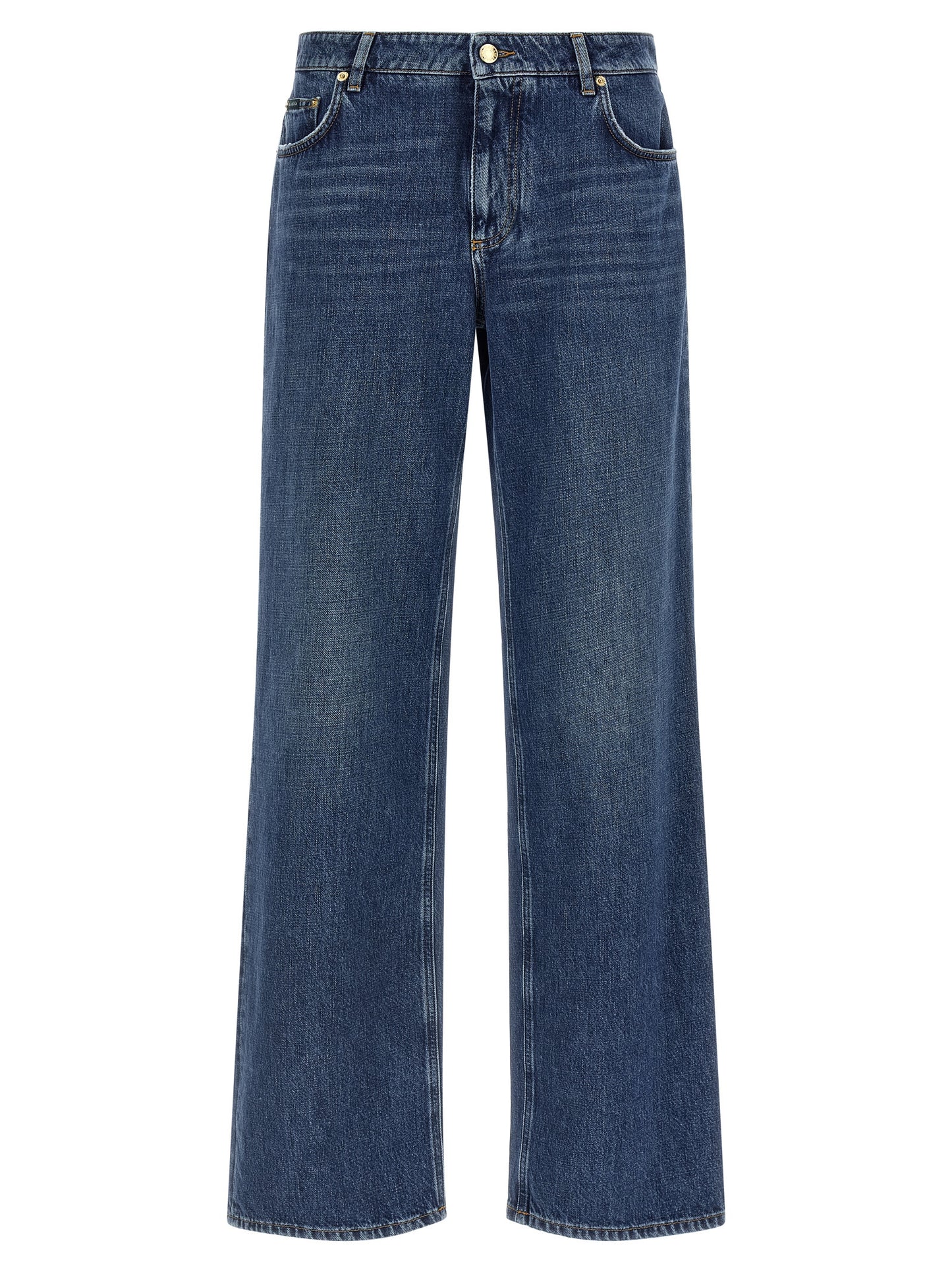 Jeans by Dolce & Gabbana for women in denim cotton blue, gold & signature features an sophisticated and straight-leg, relaxed-fit & wide with a precise long, creating a sophisticated and sophisticated silhouette.