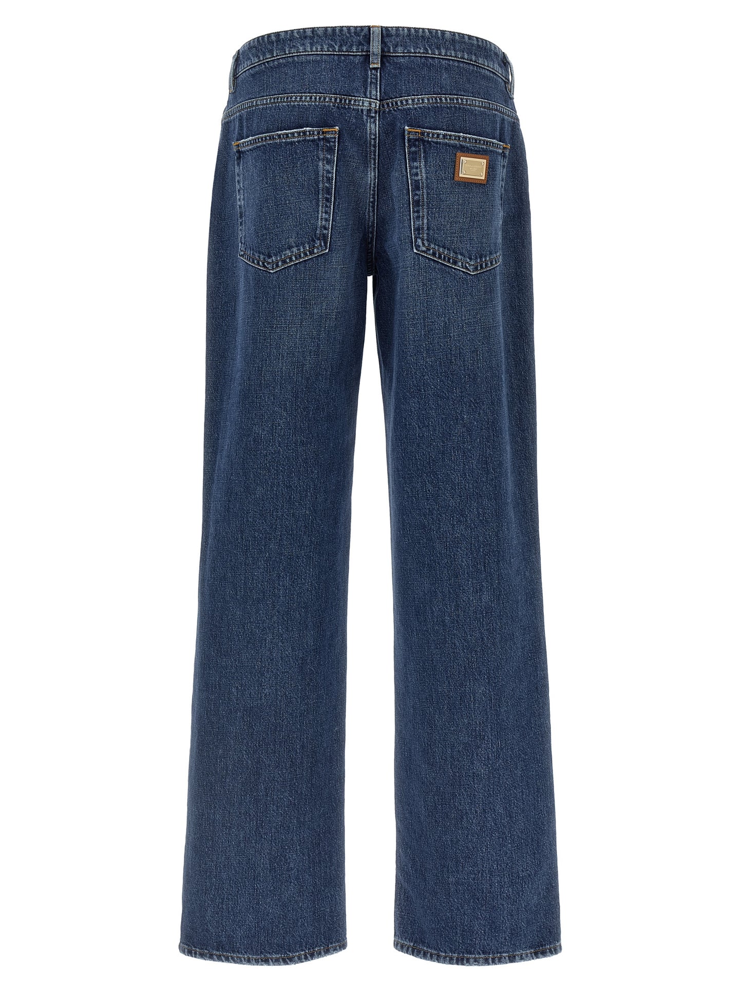 Jeans by Dolce & Gabbana for women in denim cotton blue, gold & signature presents a tailored silhouette, showcasing a tailored straight-leg, relaxed-fit & wide and long cut with a refined for a truly tailored aesthetic.