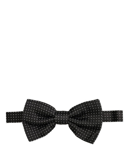 Dolce & Gabbana Men Black Polka Dot Silk Adjustable Neck Papillon Bow Tie