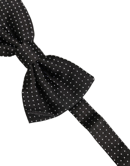 Dolce & Gabbana Men Black Polka Dot Silk Adjustable Neck Papillon Bow Tie