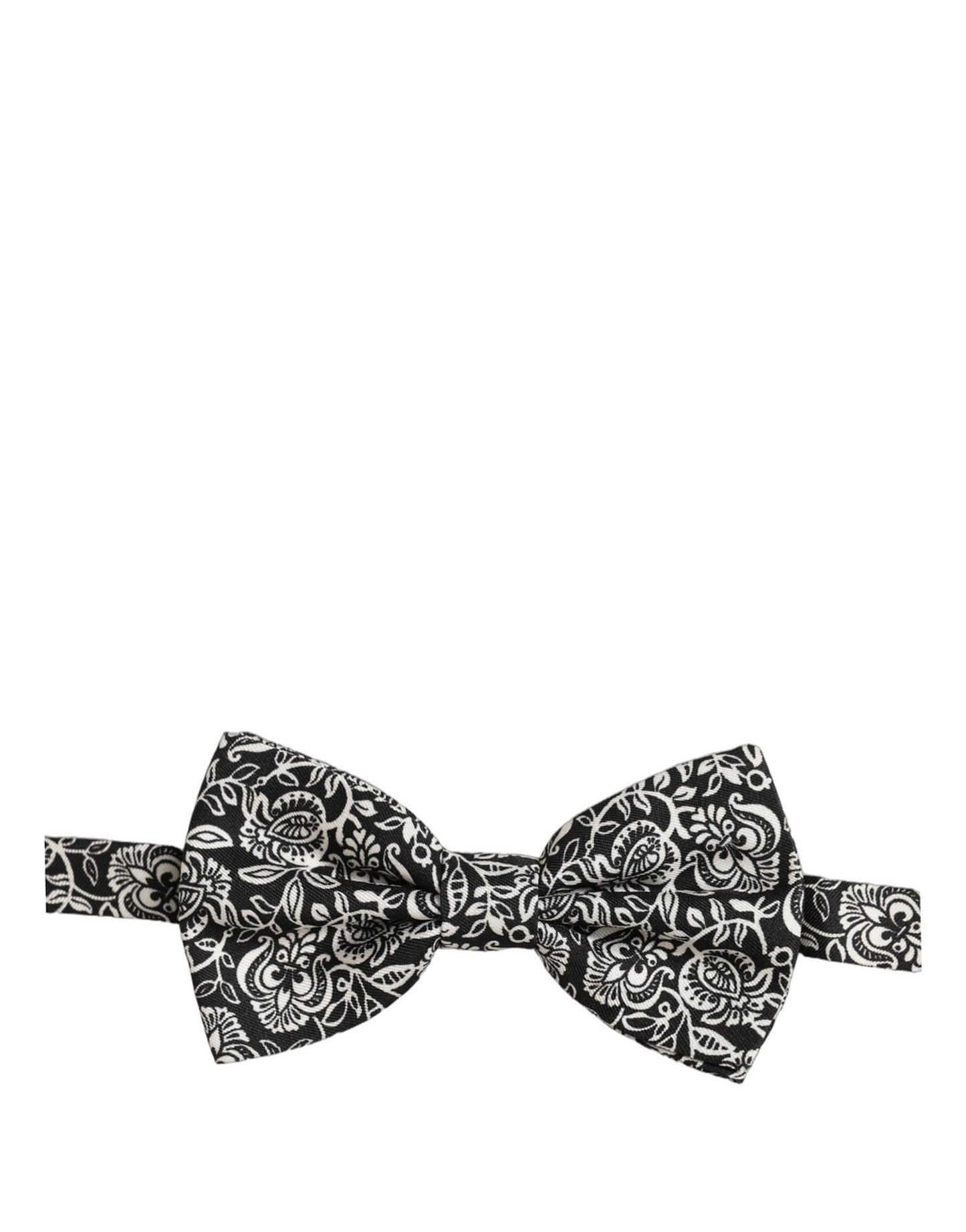 Dolce & Gabbana Tie Black White Paisley Silk Adjustable Neck Papillon Bow