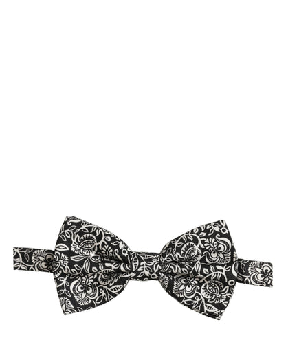 Dolce & Gabbana Tie Black White Paisley Silk Adjustable Neck Papillon Bow