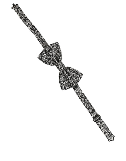 Dolce & Gabbana Tie Black White Paisley Silk Adjustable Neck Papillon Bow