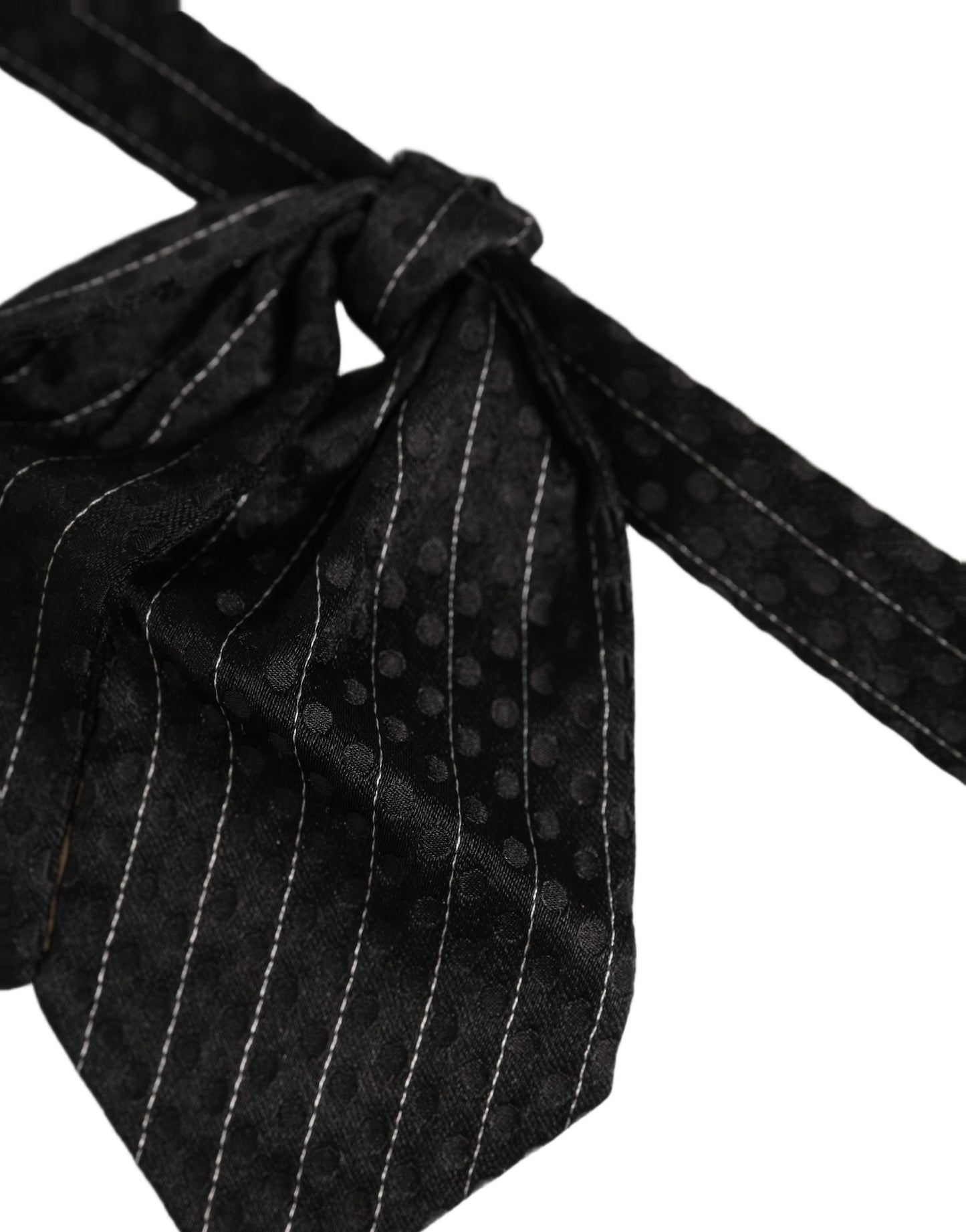 Dolce & Gabbana Men Black Pinstripe Silk Adjustable Neck Papillon Bow Tie