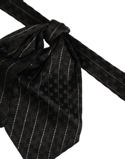 Dolce & Gabbana Men Black Pinstripe Silk Adjustable Neck Papillon Bow Tie