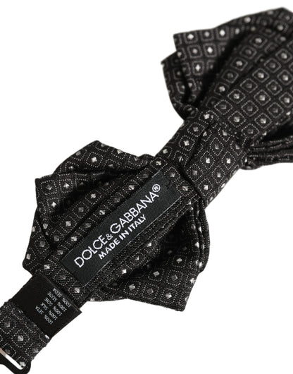 Dolce & Gabbana Men Black Polka Dot Silk Adjustable Neck Papillon Bow Tie