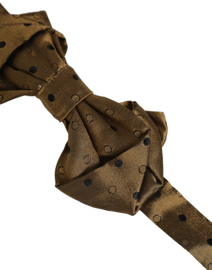 Dolce & Gabbana Men Brown Polka Dot Silk Adjustable Neck Papillon Bow Tie