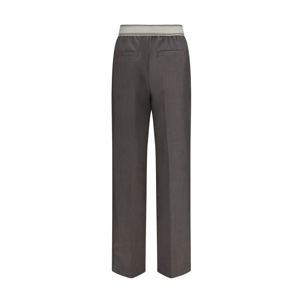 Pants by Versace for women in mohair & merino wool gray, jacquard & signature features an on trend silhouette with a and straight-leg & regular-fit cut in an elegant long for a sophisticated look.