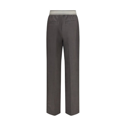 Pants by Versace for women in mohair & merino wool gray, jacquard & signature features an on trend silhouette with a and straight-leg & regular-fit cut in an elegant long for a sophisticated look.