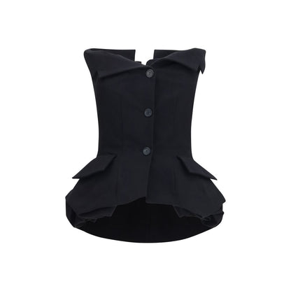 Vest by Magda Butrym for women in silk & cotton black features an contemporary silhouette, showcasing refined pockets & insulated and a contemporary for a sophisticated layered look.