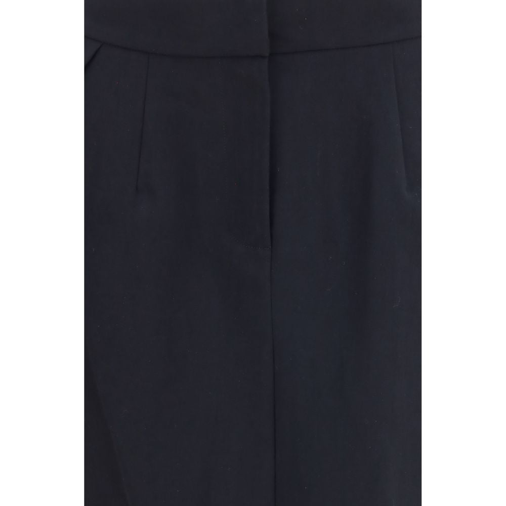 Skirt by Magda Butrym for women in cotton black showcases a dramatic silhouette, artfully capturing the essence of the Women's Pleated Straight Cotton Midi Skirt in a dramatic midi cut for a refined look.