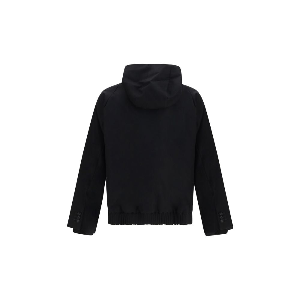 Sweatshirt Hoodie by Sacai for men in merino wool flannel black features an dramatic silhouette, showcasing a sophisticated hooded neckline and dramatic for a refined, modern aesthetic.