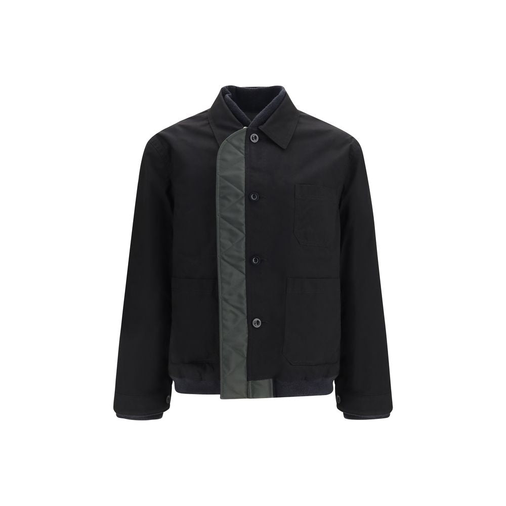 Bomber Jacket by Sacai for men in nylon twill black features a dramatic silhouette, showcasing a sophisticated and distinctive pockets for a dramatic aesthetic.