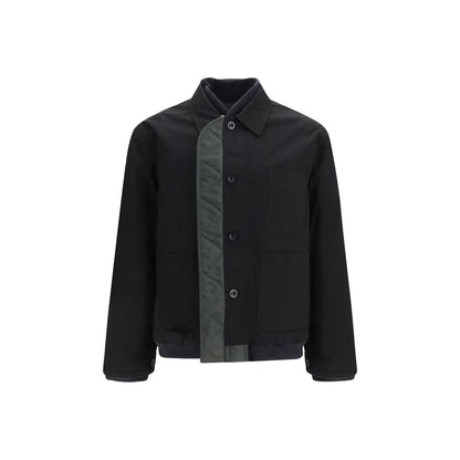 Bomber Jacket by Sacai for men in nylon twill black features a dramatic silhouette, showcasing a sophisticated and distinctive pockets for a dramatic aesthetic.