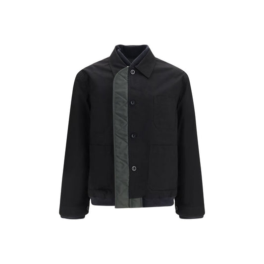 Bomber Jacket by Sacai for men in nylon twill black features a dramatic silhouette, showcasing a sophisticated and distinctive pockets for a dramatic aesthetic.