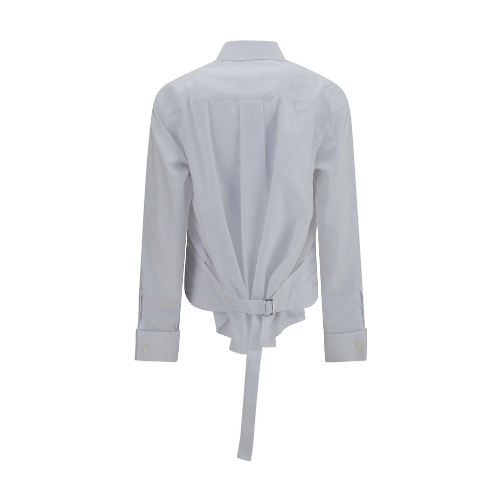Dress Shirt by Sacai for women in cotton polyester white, patterned & striped showcases a sleek silhouette, elegantly detailed with a sleek and for a sleek finish.