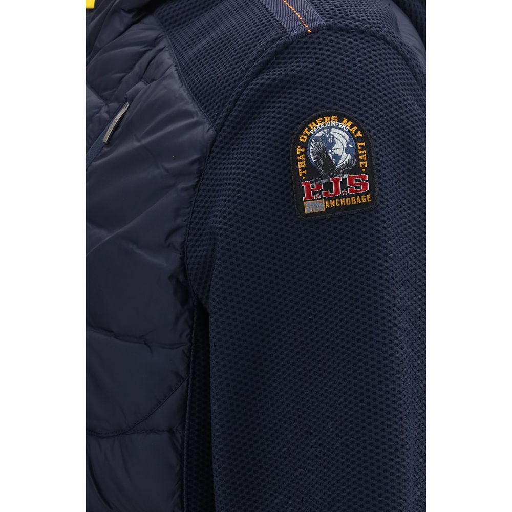 Hooded Parka by Parajumpers for men in polyester polyamide duck & goose down blue & yellow, presenting a cosy silhouette with distinctive pockets, hooded & insulated and a refined hooded neckline.