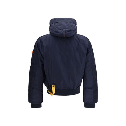 Hooded Bomber Jacket by Parajumpers for men in nylon & polyurethane blue & yellow features a city-ready silhouette, detailed with pockets & hooded and a city-ready hooded neckline.