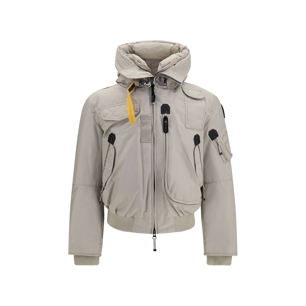 This Hooded Bomber Jacket by Parajumpers for men in nylon & polyurethane gray & yellow exhibits a edgy silhouette, meticulously detailed with functional pockets & hooded and a edgy hooded neckline for a edgy finish.
