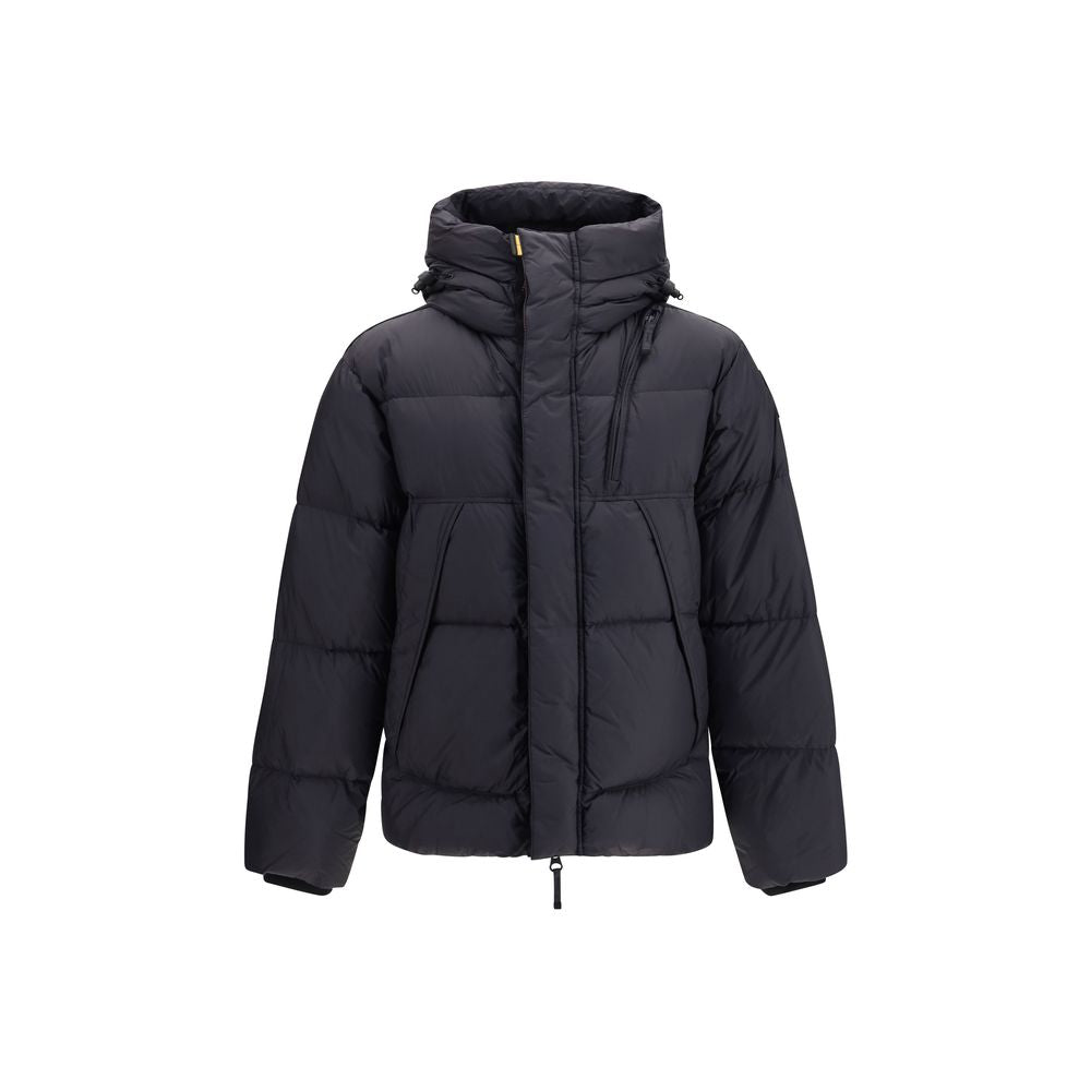 Hooded Overcoat by Parajumpers for men in cordura nylon duck & goose down black & yellow features a contemporary silhouette showcasing a contemporary hooded neckline and refined windproof, lightweight, pockets, hooded & insulated for a sophisticated finish.