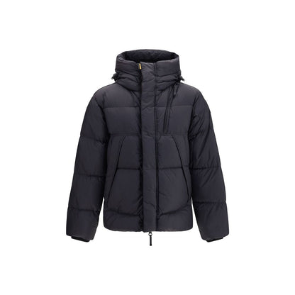 Hooded Overcoat by Parajumpers for men in cordura nylon duck & goose down black & yellow features a contemporary silhouette showcasing a contemporary hooded neckline and refined windproof, lightweight, pockets, hooded & insulated for a sophisticated finish.
