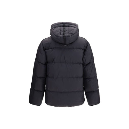 Hooded Overcoat by Parajumpers for men in cordura nylon duck & goose down black & yellow presents a luxurious silhouette, showcasing a luxurious hooded neckline and sophisticated windproof, lightweight, pockets, hooded & insulated for a premium, luxurious look.