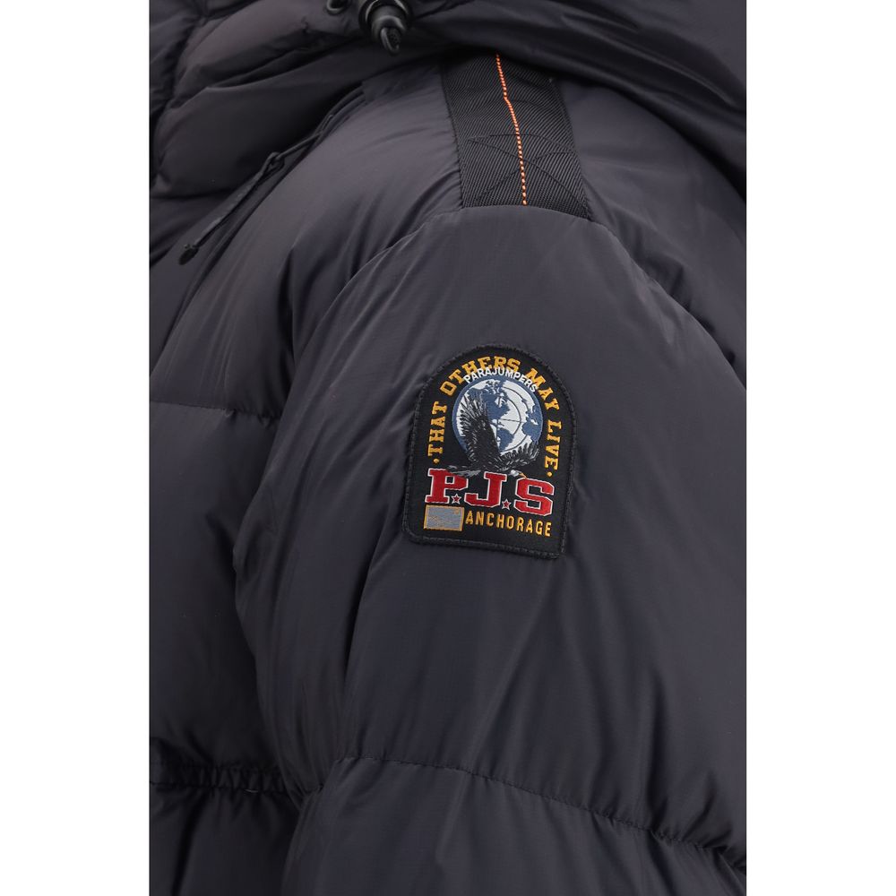 Hooded Overcoat by Parajumpers for men in cordura nylon duck & goose down black & yellow features a cosy chic silhouette, artfully detailed with a sophisticated and premium windproof, lightweight, pockets, hooded & insulated for a cosy chic finish.