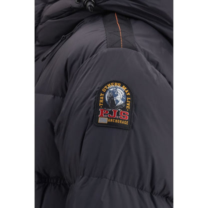 Hooded Overcoat by Parajumpers for men in cordura nylon duck & goose down black & yellow features a cosy chic silhouette, artfully detailed with a sophisticated and premium windproof, lightweight, pockets, hooded & insulated for a cosy chic finish.