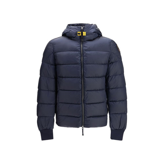 Hooded Puffer Jacket by Parajumpers for men in nylon polyester twill duck & goose down blue & yellow features a city-ready silhouette, detailed with pockets, hooded & insulated and a city-ready hooded neckline.