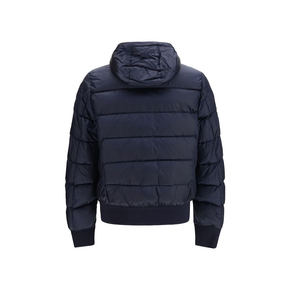 Hooded Puffer Jacket by Parajumpers for men in nylon polyester twill duck & goose down blue & yellow presents a effortlessly chic silhouette, showcasing a sophisticated hooded neckline and premium pockets, hooded & insulated for a truly effortlessly chic finish.