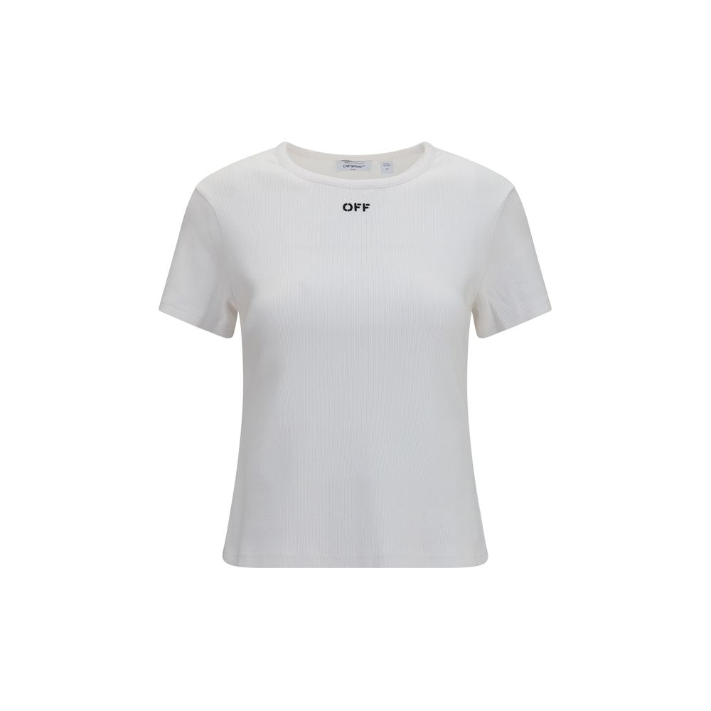 T-Shirt by Off-White for women in stretch cotton black, natural & white showcases a chic silhouette, artfully detailed with a chic crew neckline and short-sleeve for a chic finish.