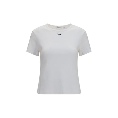 T-Shirt by Off-White for women in stretch cotton black, natural & white showcases a chic silhouette, artfully detailed with a chic crew neckline and short-sleeve for a chic finish.