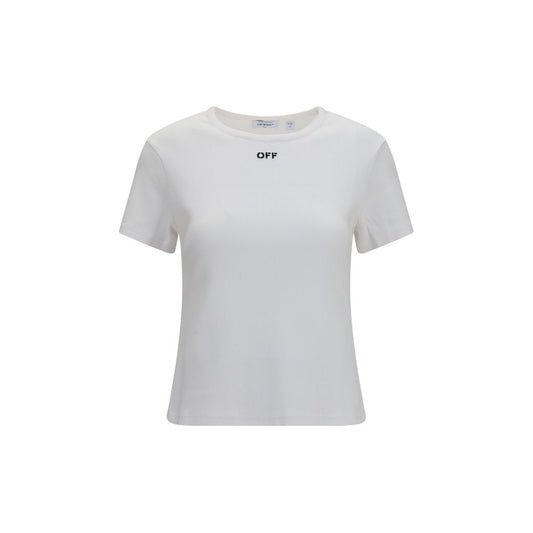 T-Shirt by Off-White for women in stretch cotton black, natural & white showcases a chic silhouette, artfully detailed with a chic crew neckline and short-sleeve for a chic finish.