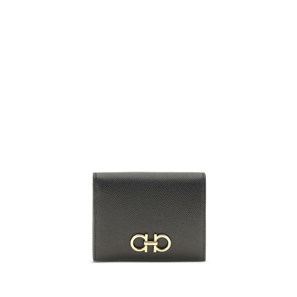 Cardholder Wallet by Ferragamo for women in bos taurus calf leather black & signature showcases a distinguished silhouette, artfully capturing the essence of the distinguished Gancini Bos Taurus Calf Leather Cardholder Wallet design with functional card-organization coin-purse.