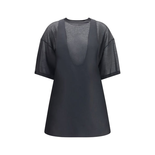 Dress by Balenciaga for women in silk & merino wool black features a dramatic silhouette, showcasing an elegant and short-sleeve that flows into a dramatic short mini.