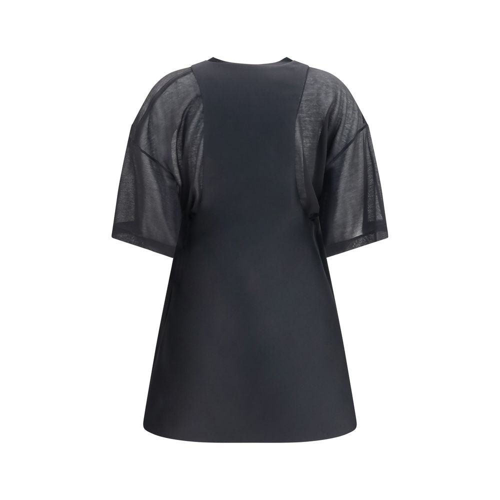 Dress by Balenciaga for women in silk & merino wool black features an magnificent silhouette, artfully detailed with a magnificent and that flows into an magnificent short mini.