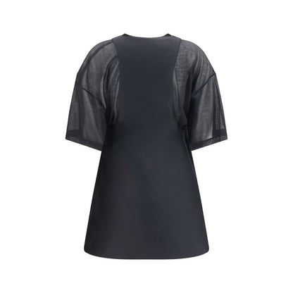 Dress by Balenciaga for women in silk & merino wool black features an magnificent silhouette, artfully detailed with a magnificent and that flows into an magnificent short mini.