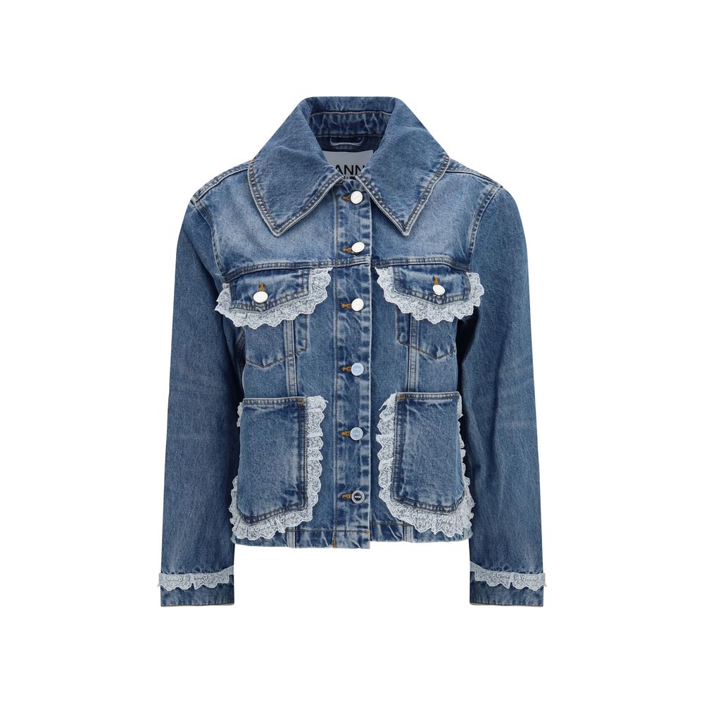 Trucker Jacket by Ganni for women in denim cotton blue features a city-ready silhouette, detailed with pockets and a city-ready .