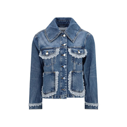 Trucker Jacket by Ganni for women in denim cotton blue features a city-ready silhouette, detailed with pockets and a city-ready .