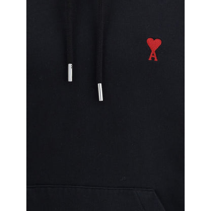Sweatshirt Hoodie by Ami Paris for men in cotton black features a slouchy chic silhouette, detailed with a slouchy chic and a signature for an elevated aesthetic.