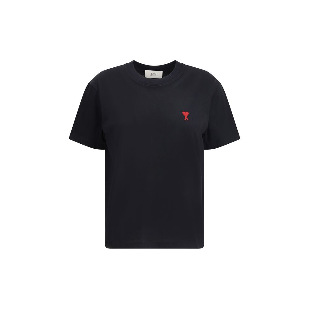 T-Shirt by Ami Paris for women in cotton black showcases a dramatic silhouette, elegantly detailed with a dramatic crew neckline and for a truly dramatic finish.