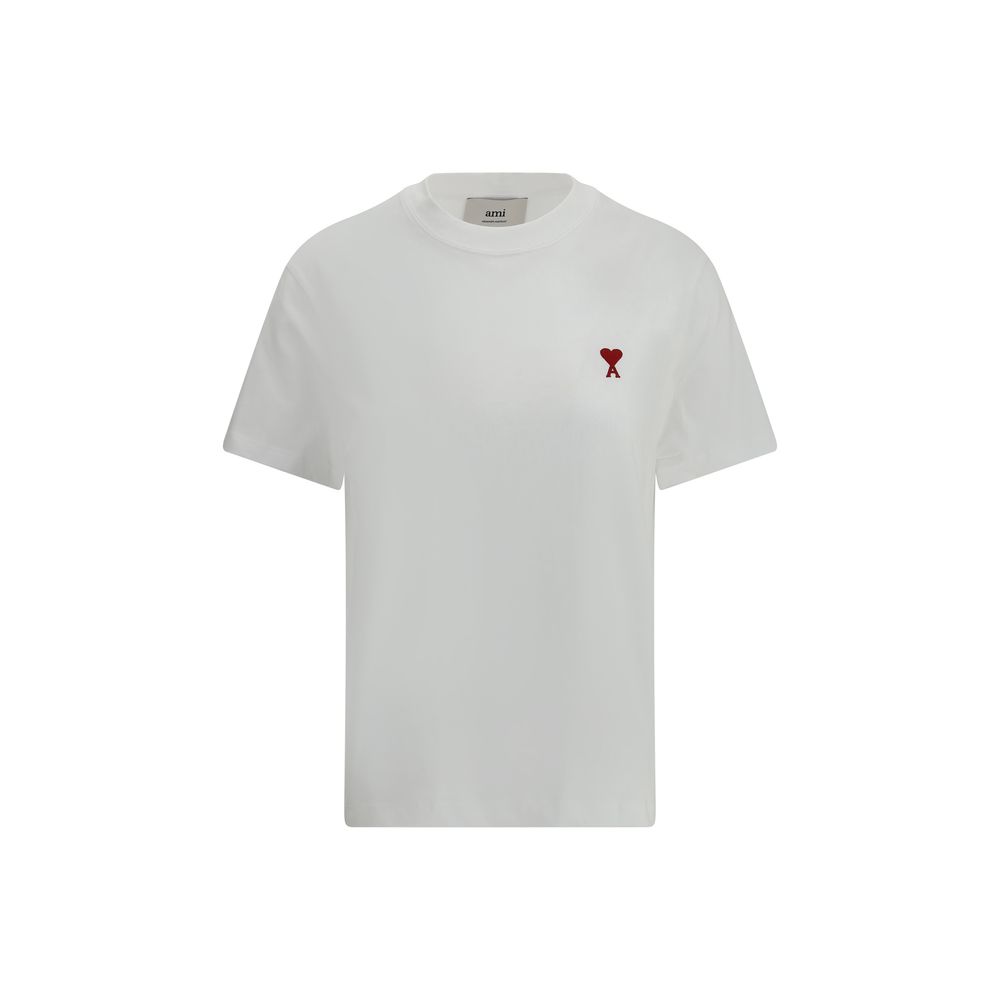 T-Shirt by Ami Paris for women in cotton white showcases a dramatic silhouette, elegantly detailed with a dramatic crew neckline and for a truly dramatic finish.