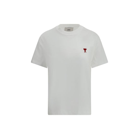 T-Shirt by Ami Paris for women in cotton white showcases a dramatic silhouette, elegantly detailed with a dramatic crew neckline and for a truly dramatic finish.
